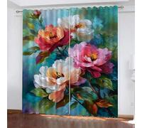 YNIOFU Peinture à l'huile de Fleurs Impression Rideau Occultant, Pivoine colorée Enfant Rideaux, Usine Chambre Décoration De Fenêtre, Fleurs Thermique Rideaux L 132 x H 160cm 2 Panneaux
