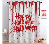 YNIOFU Style Horreur Salon Rideau Occultant, des Slogans écrits avec du Sang Salon Rideau Occultant, Joyeux Halloween Rideau Thermique Isolant, Enfant Opaque Tenture L117 x H138cm 2 Panneaux