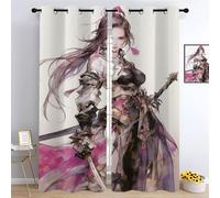 YNIOFU Style Japonais Salon Rideau Occultant, Guerrières Salon Rideau Occultant, Fille d'anime Rideau Thermique Isolant, Enfant Opaque Tenture L117 x H138cm 2 Panneaux
