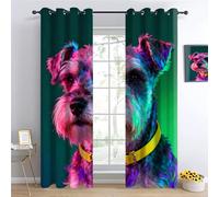 YNIOFU Thème Animalier Salon Rideau Occultant, Chien néon Salon Rideau Occultant, Chiot Mignon Rideau Thermique Isolant, Amoureux des Animaux Opaque Tenture L117 x H138cm 2 Panneaux