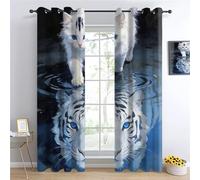 YNIOFU Tigre Blanc Salon Rideau Occultant, Chat Blanc Rideau Isolant Thermique,Reflection Tiger Chambre Draperies, Style Artistique Fantastique Oeillets Decoration Rideaux L107 x H214cm 2 Panneaux