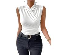 YNIQUE Débardeur sans Manches pour Femme Sexy été Haut Basique T-Shirt Col en V Couleur Unie Élégant Chic Chemisier