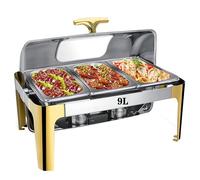 YNIYUJKL Chafing Dish en Acier Inoxydable De 9 L avec Couvercle, Chauffe-Plats Professionnel pour Buffets, Idéal pour Les Fêtes, Les Jours Fériés Et Les Traiteurs. Comprend 3 Pla,C