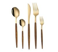 YNIYUJKL Ensemble De Couverts en Argenterie, 5/20/30/40 Pièces, Vaisselle Dorée, Couteau, Fourchette Et Cuillère en Acier Inoxydable, Imitation Bois, Ensemble De Coutea,Gold-8Set-40Pcs