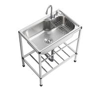 YNIYUJKL Évier Utilitaire De Cuisine en Acier Inoxydable À Un Compartiment avec Étagère De Rangement Et Robinetterie, sur Pied.