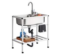 YNIYUJKL Évier Utilitaire De Préparation De Cuisine De Restaurant À 1 Compartiment avec Robinet, Autoportant, en Acier Inoxydable, À Une Cuve Et Étagère De Rangement,Black-52X38X75cm/20.4X14.9X2