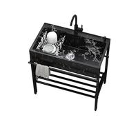 YNIYUJKL Évier Utilitaire en Acier Inoxydable avec Support - Bac Unique pour Buanderie Extérieure, Garage Et Station De Lavage pour Animaux - Comprend Un Robinet Eau Ch,Black-80 * 45cm/31.5 * 25.6in