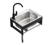 YNIYUJKL Lavabo Mural Utilitaire en Acier Inoxydable À Une Cuve pour Salle De Bain Et Usage Commercial, avec Robinet d'eau Chaude Et Froide, Durable Et Facile À Nettoye,53x38cm