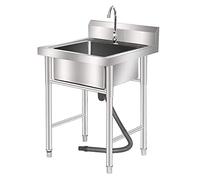 YNIYUJKL Lavabo Utilitaire De Table De Restaurant À Une Cuve en Acier Inoxydable 304, Autoportant, avec Robinet, pour Une Utilisation Intérieure Et Extérieure.,50cmx50cmx80cm