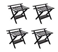 YNIYUJKL Lot De 4 Supports À Bagages Pliables - Supports À Valises en Bois avec Étagère De Rangement pour Hôtels, Chambres D'Hôtes, Voyages Et Usage Domestique,Black