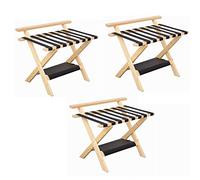 YNIYUJKL Porte-Bagages 3 Pièces - Support De Valise pour Chambre d'amis, Pliable, Double Couche, en Bois Massif, Porte-Valises Multifonctionnel pour Hôtel, Porte-Chaussu,Onecolor-Wood Color