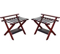 YNIYUJKL Porte-Bagages en Bois Massif pour Hôtels, Lot De 2 - Support De Valise Pliable Double Couche, avec Cordon en Nylon/Support De Valise pour Chambre, Support De R,Brown
