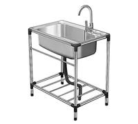YNIYUJKL Robinet Mitigeur en Acier Inoxydable 304, Cuve Unique, pour Restaurants, Bars Et Commerces. Modèle sur Pied avec Support, Idéal pour Buanderie, Garage Et Intér,Single Cold Faucet-58 * 43cm