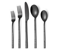 YNIYUJKL Service De Couverts en Argent, 5 Pièces, Vaisselle en Acier Inoxydable Effet Miroir, Motif Pierre Épaisse, Couteau, Fourchette Et Cuillère, Ensemble Noir,Black-20 Pieces for 4