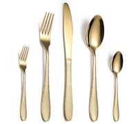 YNIYUJKL Service De Couverts en Argenterie, 5/20/30/40/50/60 Pièces, Service De Table en Acier Inoxydable Martelé, Couteau, Fourchette Et Cuillère Dorés Creative Home S,Gold-8Set-40Pcs