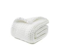 YnM Couverture Originale tricotée à la Main - Jeté en Grosse Maille, Doux, Respirant et Portable de Poids Moyen pour canapé, lit, etc. Pièce élégante pour décoration d'intérieur (Blanc, 100 x 130 cm)