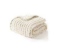 YnM Plaid épais, tricoté à la main avec fil chenille, doux pour la peau, ventilé et respirant, lavable en machine, pièce de décoration d'intérieur pour canapé, canapé et lit (crème beurre, 76,2 x