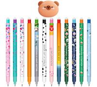 YNOUYRS Lot de stylos gel effaçables - Thèmes boule sur les extrémités pour enlever l'encre thermosensible, diamètre de la pointe 0,7 mm (12 stylos effaçables + gomme capybara)