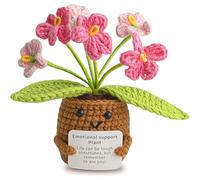YNOUYRS Myosotis Figurine au Crochet - Pomme de Terre Positive en Coton avec Message, 6 Fleurs au Crochet en Rose, Cadeau Porte-Bonheur pour collègues, Examen, Remise de diplôme, Bon rétablissement
