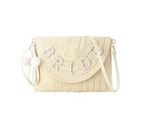 Ynport Crefreak Femmes Paille Mariée Embrayage Sac À Main Tissé Enveloppe Shouler Sac Strass Mariage Vacances Embrayage Sac À Main Lune De Miel Cadeau Pour La Mariée, Beige BRIDE