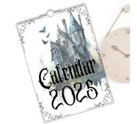 YNPQTDS Calendrier mural 2025 | Calendrier familial 12 mois château - Chauve-souris sorcière gothique planificateur pour planification des vacances, organisation de la famille, l'école, décoration