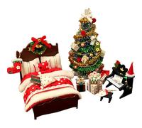 YNPQTDS Doll House Accessoires et Meubles de Noël - Arbre Lit Piano Modèle Réduit DIY Miniature | Meubles Miniatures Faits à la Main pour Noël | pour et Adultes Exposition Maison Chambre Fêtes