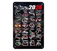 YNR Affiche en métal 2026 Formula Racing Track Layouts - 20 x 30 cm - Panneau en métal - Circuit F1 - Circuits de F1 - Affiche d'événement de course automobile 2026 - Pour fans de Formule 1, à