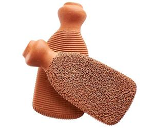 YNR Brosse à pieds en terre cuite naturelle faite à la main pour talons durs, morts, secs et craquelés - 3 en 1 multifonction - Pierre ponce pour exfoliation de la peau