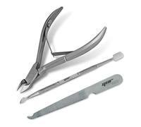 YNR Lot de 2 repousse-cuticules et pinces à cuticules avec lime à ongles - Kit manucure pédicure 3 en 1 pour enlever le vernis gel, outil professionnel en acier inoxydable, outil de nettoyage des