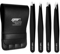 YNR® Lot de 4 pinces à épiler allemandes à pointe droite et inclinée en acier inoxydable pour homme et femme Noir
