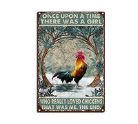 YNRBGDFR Plaque en étain vintage avec inscription « Chickens Once Upon A Time There was A Girl Who Really Loved Chickens That was Me The End » - Décoration intéressante pour garage - 20,3 x 30,5 cm