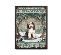 YNRBGDFR Plaque en étain vintage Bearded Collie Once Upon A Time A Girl Really Loved Bearded Collie That was Me Restoring Ancient Ways Wine Cellar The Hotel The Wall Painting 30,5 x 40,6 cm - Cadre en