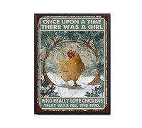 YNRBGDFR Plaque en étain vintage Chicken Farm Once Upon A Time There was A Girl Who Really Loved Chicken That was Me The Garden and Cafe Décoration murale à suspendre Cadre en métal 30,5 x 40,6 cm