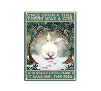 YNRBGDFR Plaque en étain vintage « Once Upon A Time There was A Girl Loves Rabbits Vertical Restoring The Toilet » - Décoration murale à suspendre - 30,5 x 40,6 cm