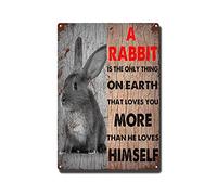 YNRBGDFR Plaque en métal motif lapin - A Rabbit is The Only Thing On Earth That Loves You More Than He Loves Himself - Décoration murale vintage pour cuisine, salle de bain - 20,3 x 30,5 cm