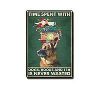 YNRBGDFR Plaque en métal « Time Spent with Dogs Books Tea is Never Wasted » - Décoration murale pour bars, pubs - 20,3 x 30,5 cm