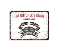 YNRBGDFR Plaque en métal vintage The Butcher Guide Cuts of Crab - Décoration murale rétro pour maison, cuisine, restaurant, bar - 30,5 x 40,6 cm