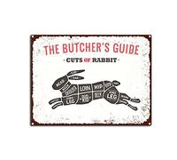 YNRBGDFR Plaque en métal vintage The Butcher Guide en métal avec découpes de lapin - Décoration murale rétro pour maison, cuisine, restaurant, bar - 30,5 x 40,6 cm