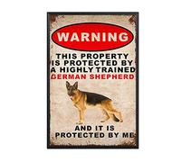 YNRBGDFR Plaque vintage en métal avec inscription « Warning German Shepherd and It is Protected by Me » - Décoration murale rétro - 20,3 x 30,5 cm - Cadre en métal