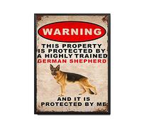 YNRBGDFR Plaque vintage en métal avec inscription « Warning German Shepherd and It is Protected by Me » - Décoration murale rétro - 30,5 x 40,6 cm - Cadre en métal
