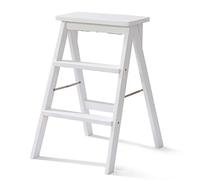 YNSHOP Échelle Pliable Tabouret Haut De Cuisine Échelle À Trois Marches d'escalade Domestique Escabeau en Bois Matériau en Pin (Color : Blanc, S : 42x48x64cm)