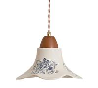 YNVIOZM Lampe À Suspension en Céramique De Style Japonais, Luminaire Suspendu Réglable en Porcelaine Bleue Et Blanche, Abat-Jour en Forme De Fleur, Mini Luminaire Rétro pour Îlot De Cuisine pour