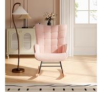 YNYHTER Fauteuil à bascule tapissé, fauteuil à bascule pour salon Rocking Chair avec coussin rembourré à bascule avec dossier, fauteuil de lecture confortable pour adulte (rose)