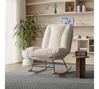 YNYHTER Fauteuil à bascule tapissé, fauteuil à bascule pour salon Rocking Chair avec coussin rembourré à bascule avec dossier, fauteuil de lecture confortable pour adulte (beige + tissu tech2)