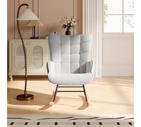 YNYHTER Fauteuil à bascule tapissé, fauteuil à bascule pour salon Rocking Chair avec coussin rembourré à bascule avec dossier, fauteuil de lecture confortable pour adulte (gris clair)