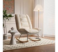 YNYHTER Fauteuil à bascule tapissé, fauteuil à bascule pour salon Rocking Chair avec coussin rembourré à bascule avec dossier, fauteuil de lecture confortable pour adulte (beige + tissu tech1)