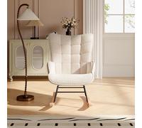 YNYHTER Fauteuil à bascule tapissé, fauteuil à bascule pour salon Rocking Chair avec coussin rembourré à bascule avec dossier, fauteuil de lecture confortable pour adulte (beige)