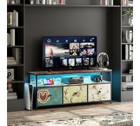 YNYHTER Meuble TV 137 x 30 x 57 cm, meuble TV avec tiroirs, lumière LED, table de télévision, armoire, armoire, entrée, salon, cuisine, chambre, bureau (multicolore, 137 x 30 x 57 cm)
