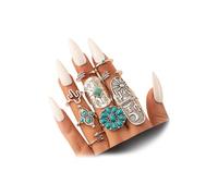 YNZGYBY Westrn Lot de 9 bagues de phalange style bohème pour femme - Épaisses empilables - Turquoise - Vintage - Pierre naturelle, Zinc, Aucune pierre précieuse