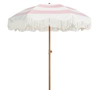 YNZUNMY Parasol Plage, Parasol à Frange Parasol de Pique-Nique Boho à Franges, 2 m, UPF 50+, avec Pompons, mât en Acier et Bouton-Poussoir inclinable(Pink Stripes)